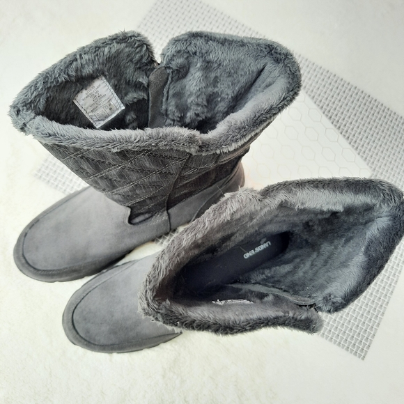 Lands End Quilted Boots Insulated Warm Mid Calf Snow Winter Boot Gray 9 - Picture 3 of 14